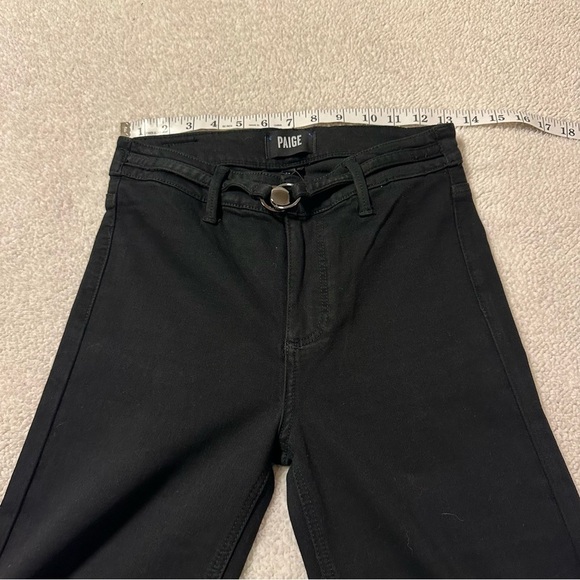 PAIGE Black Shadow Clean Front Genevieve Wide Leg Flare Jeans Buckle Detail - Picture 10 of 16